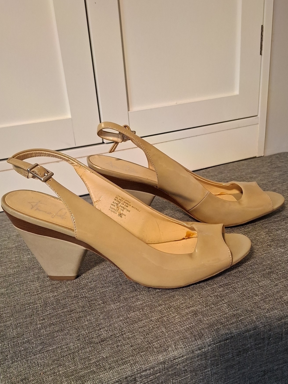 Franco Sarto Nude Peep-Toe Slingback Heels